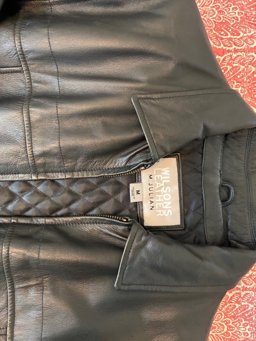 Wilsons Leather Black Quilted-Trim Leather Jacket - Women's